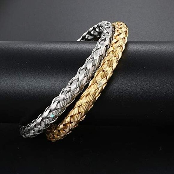 Stainless Steel Cable Wire Cuff Bracelets Charm Bangles 18K Gold Rose Gold - Picture 5 of 7